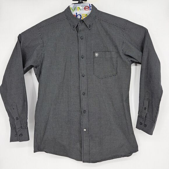 Ariat Pro Series Shirt Mens Large Black White Fitted Button Down Performance - Picture 1 of 11